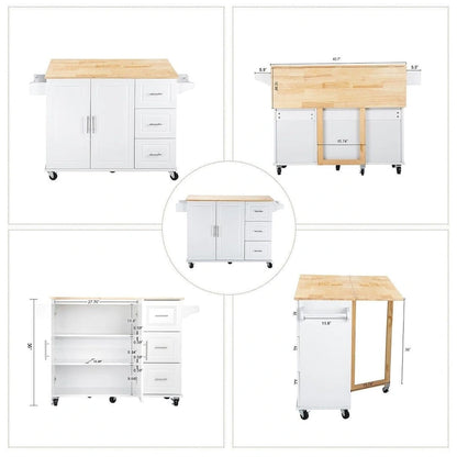 Kitchen Island Cart with Extensible Rubber Wood Top and Locking Wheels