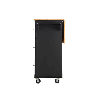 Kitchen Island Cart with Extensible Rubber Wood Top and Locking Wheels