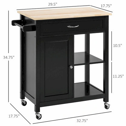 Rolling Kitchen Island Cart with Solid Wood Top and Drawer