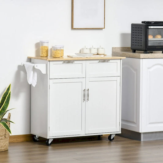41 Modern Rolling Kitchen Island on Wheels with Rubberwood Top