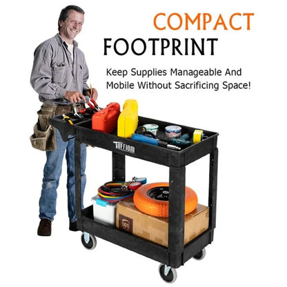 2 Tier Large 550lbs Capacity Shelf Plastic Utility Cart with Wheels Black