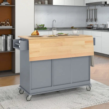 52.7 Rolling Mobile Kitchen Island with Solid Wood Top