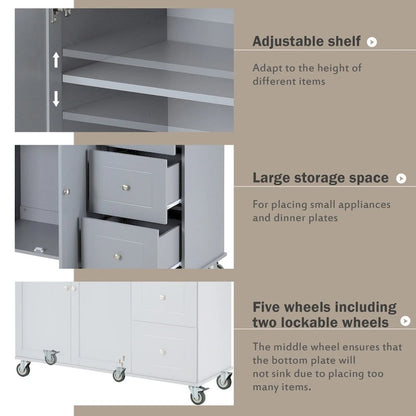 52.7 Rolling Mobile Kitchen Island with Solid Wood Top