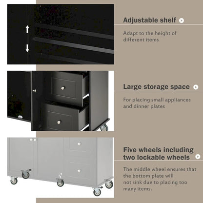 52.7 Rolling Mobile Kitchen Island with Solid Wood Top