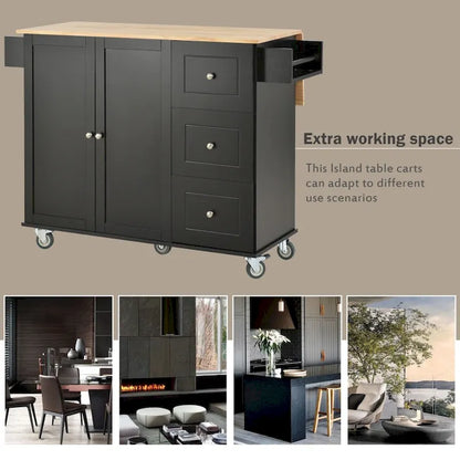 52.7 Rolling Mobile Kitchen Island with Solid Wood Top