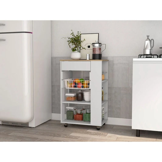5-Shelf 1-Drawer Kitchen Cart White and Light Oak
