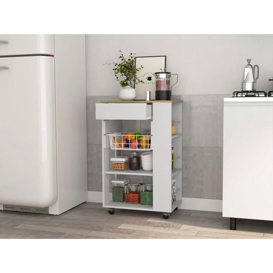5-Shelf 1-Drawer Kitchen Cart White and Light Oak