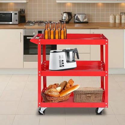 3 Tier Tool Cart on Wheels, 450 LBS Heavy Duty Steel Utility Cart w/Lockable Wheels for kitchen,Garage, Warehouse