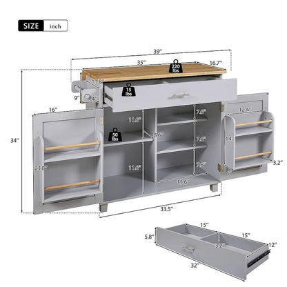 Rolling Kitchen Island Cart with Wheels , Drawer, Storage Racks