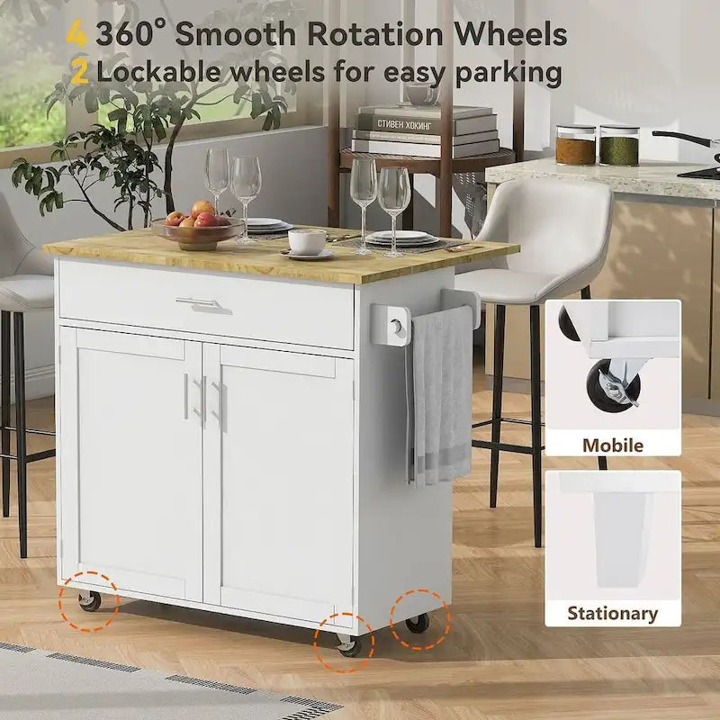 Rolling Kitchen Island Cart with Wheels , Drawer, Storage Racks