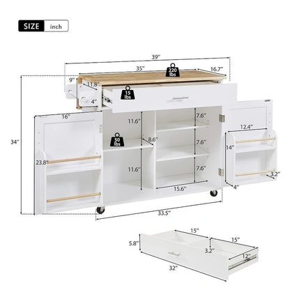 Rolling Kitchen Island Cart with Wheels , Drawer, Storage Racks