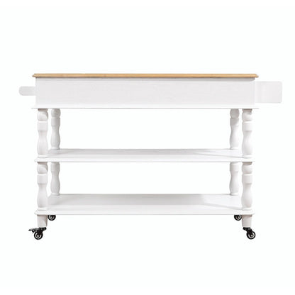 Rolling Kitchen Island Cart with Solid Oak Wood Top, Wine and Spice Rack