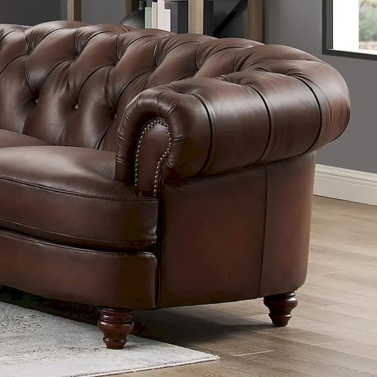 Hydeline Newport Top Grain Chesterfield Leather Loveseat