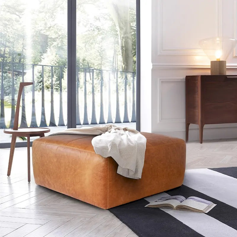 Poly & Bark Sequoia Ottoman - Full Grain Genuine Italian Leather