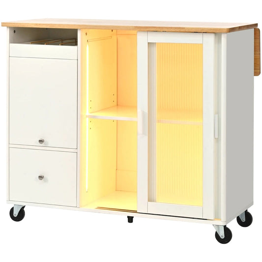 Kitchen Island with Drop Leaf, LED Light