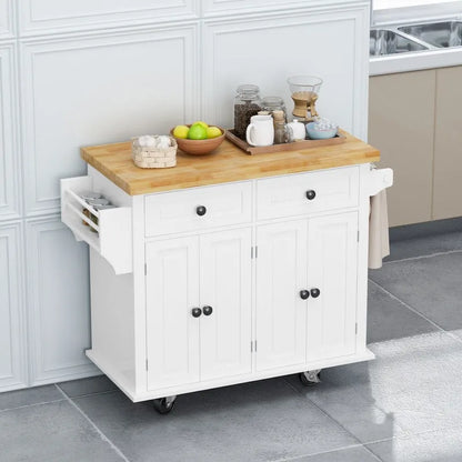 43.31 in. Kitchen Island Cart with 2 Cabinets and Spice Rack