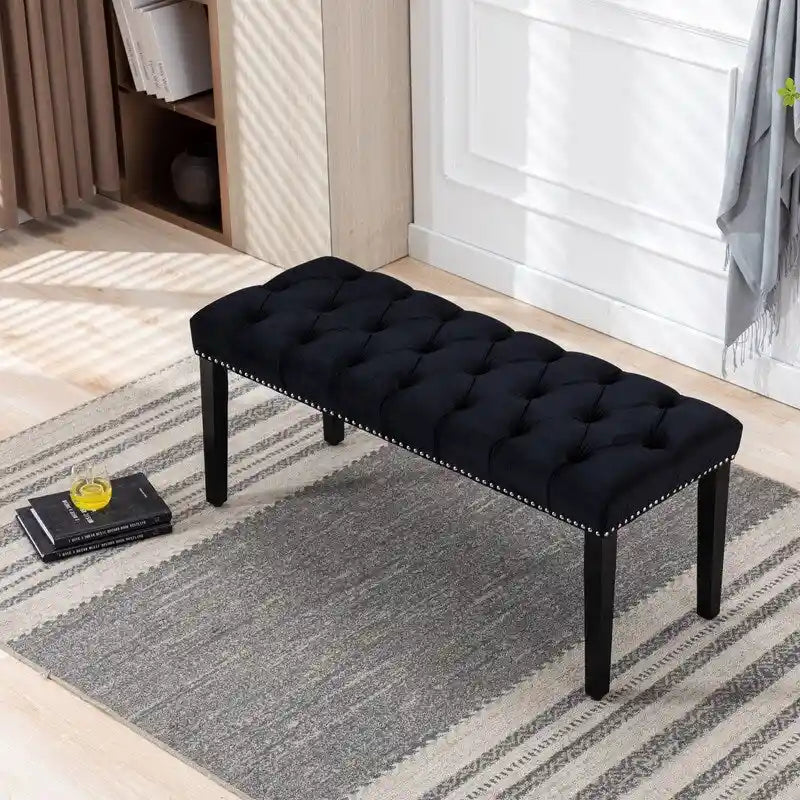 45.28 L Velvet Upholstered Tufted Bench Ottoman