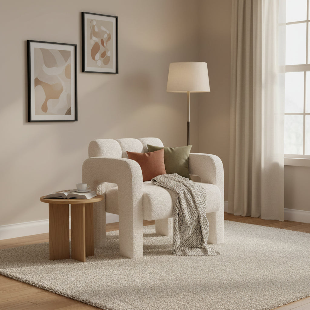 31.10  Wide Boucle Upholstered Accent Chair