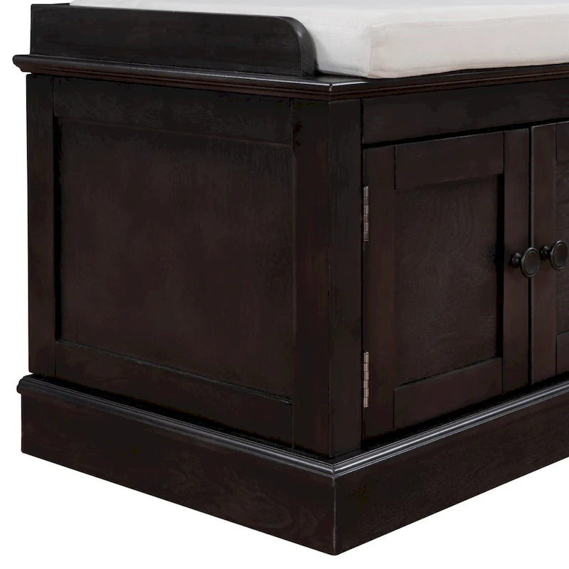 Storage Shoes Bench with 4 Doors and Adjustable Shelves, Removable Cushion