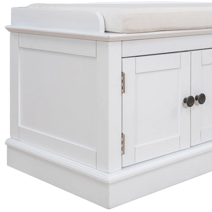 Storage Shoes Bench with 4 Doors and Adjustable Shelves, Removable Cushion
