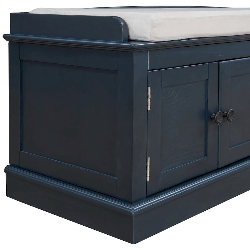 Storage Shoes Bench with 4 Doors and Adjustable Shelves, Removable Cushion