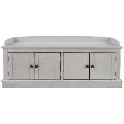 Storage Shoes Bench with 4 Doors and Adjustable Shelves, Removable Cushion