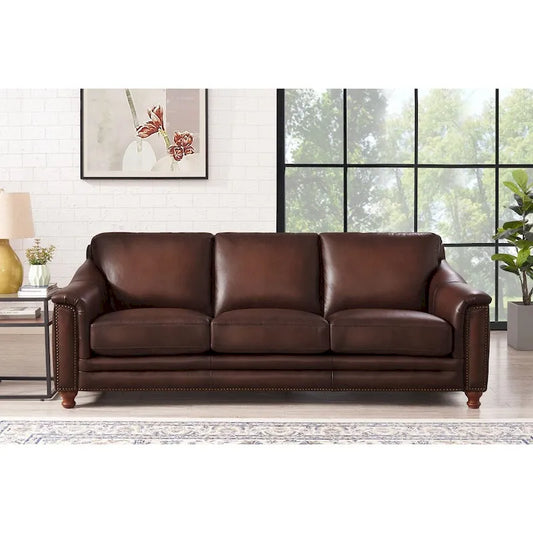 Hydeline Belfast Top Grain Leather Sofa Couch, Feather, Memory Foam and Springs