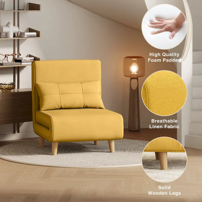 3 in 1 Convertible Upholstered Sofa Bed Sleeper Chair, Chaise Lounge Sofa, Folding Sleeper Chair, Recliner Chair with Pillow