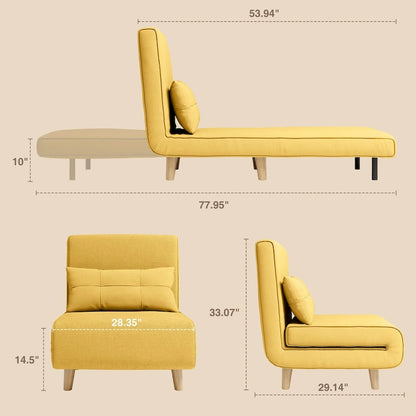3 in 1 Convertible Upholstered Sofa Bed Sleeper Chair, Chaise Lounge Sofa, Folding Sleeper Chair, Recliner Chair with Pillow