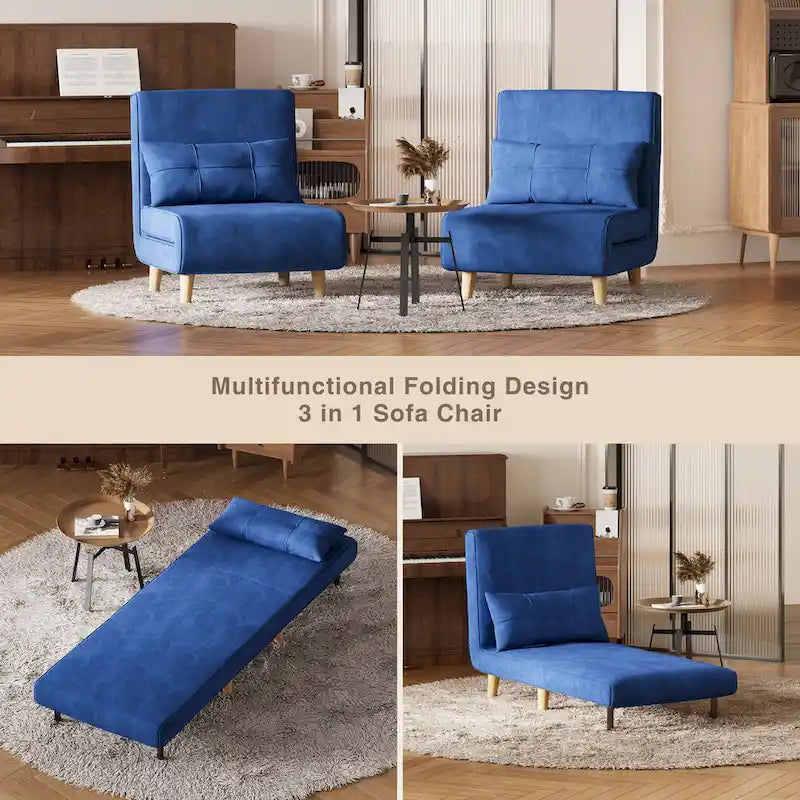 3 in 1 Convertible Upholstered Sofa Bed Sleeper Chair, Chaise Lounge Sofa, Folding Sleeper Chair, Recliner Chair with Pillow