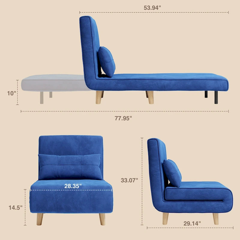 3 in 1 Convertible Upholstered Sofa Bed Sleeper Chair, Chaise Lounge Sofa, Folding Sleeper Chair, Recliner Chair with Pillow