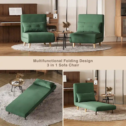 3 in 1 Convertible Upholstered Sofa Bed Sleeper Chair, Chaise Lounge Sofa, Folding Sleeper Chair, Recliner Chair with Pillow