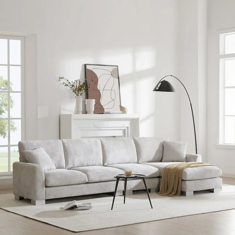 119*55  Oversized Sectional Sofa,L-shaped Luxury Couch Set with 2 Free pillows,5-seat Chenille Indoor Furniture with Chaise