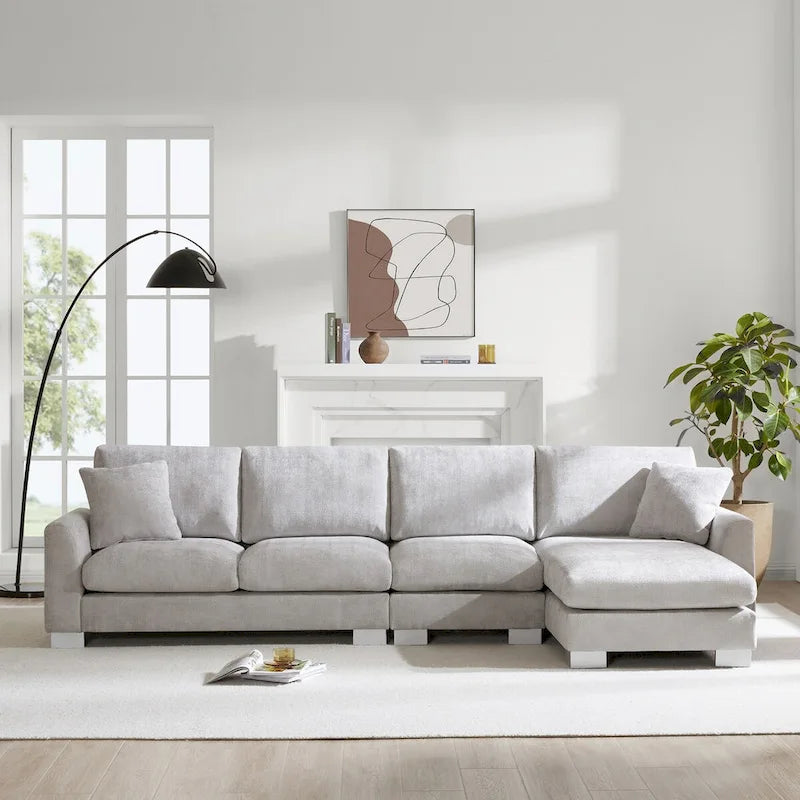 119*55  Oversized Sectional Sofa,L-shaped Luxury Couch Set with 2 Free pillows,5-seat Chenille Indoor Furniture with Chaise