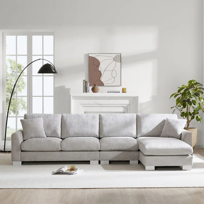 119*55  Oversized Sectional Sofa,L-shaped Luxury Couch Set with 2 Free pillows,5-seat Chenille Indoor Furniture with Chaise
