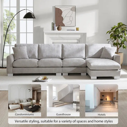 119*55  Oversized Sectional Sofa,L-shaped Luxury Couch Set with 2 Free pillows,5-seat Chenille Indoor Furniture with Chaise