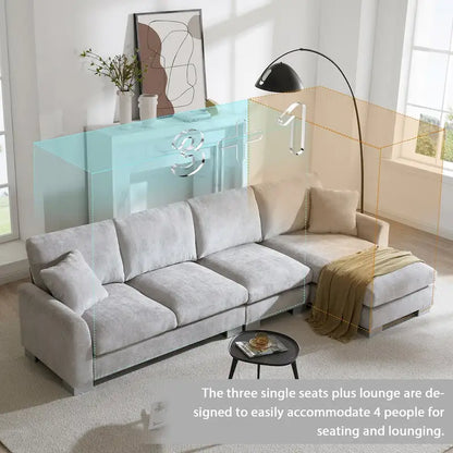119*55  Oversized Sectional Sofa,L-shaped Luxury Couch Set with 2 Free pillows,5-seat Chenille Indoor Furniture with Chaise