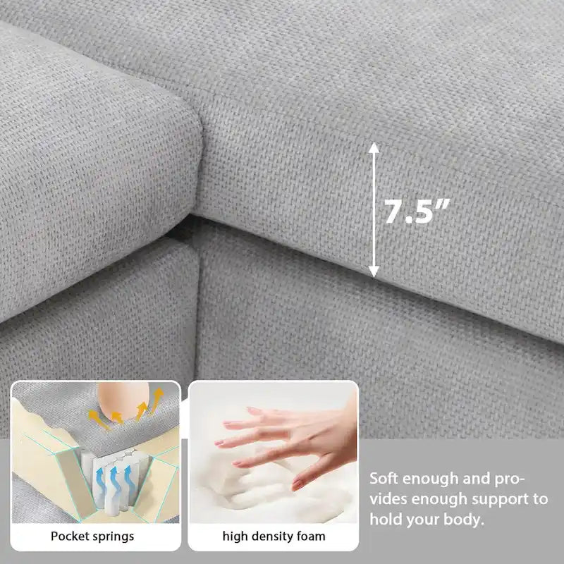 119*55  Oversized Sectional Sofa,L-shaped Luxury Couch Set with 2 Free pillows,5-seat Chenille Indoor Furniture with Chaise