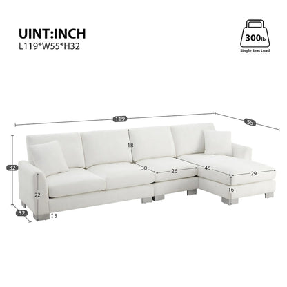 119*55  Oversized Sectional Sofa,L-shaped Luxury Couch Set with 2 Free pillows,5-seat Chenille Indoor Furniture with Chaise