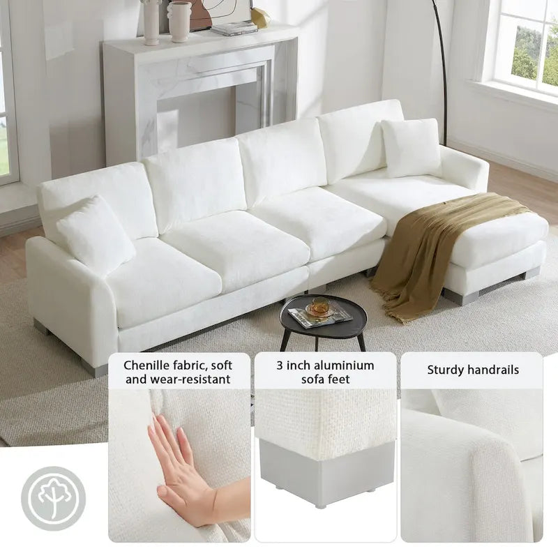 119*55  Oversized Sectional Sofa,L-shaped Luxury Couch Set with 2 Free pillows,5-seat Chenille Indoor Furniture with Chaise