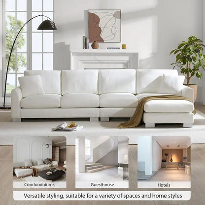 119*55  Oversized Sectional Sofa,L-shaped Luxury Couch Set with 2 Free pillows,5-seat Chenille Indoor Furniture with Chaise