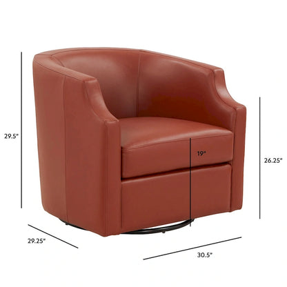 Everette Midnight Blue Top Grain Leather Swivel Glider Barrel Chair by Greyson Living