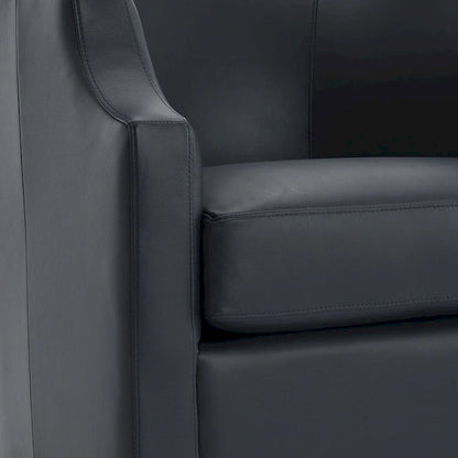 Everette Midnight Blue Top Grain Leather Swivel Glider Barrel Chair by Greyson Living