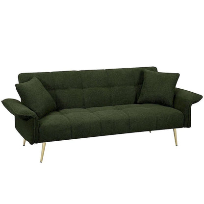 Futon Sofa Bed, Teddy Velvet Foldable Couch Convertible Loveseat Sleeper Daybed with Adjustable Armrests for Small Space