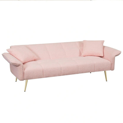 Futon Sofa Bed, Teddy Velvet Foldable Couch Convertible Loveseat Sleeper Daybed with Adjustable Armrests for Small Space