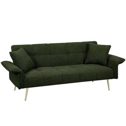 Futon Sofa Bed, Teddy Velvet Foldable Couch Convertible Loveseat Sleeper Daybed with Adjustable Armrests for Small Space