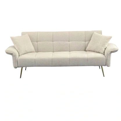 Futon Sofa Bed, Teddy Velvet Foldable Couch Convertible Loveseat Sleeper Daybed with Adjustable Armrests for Small Space