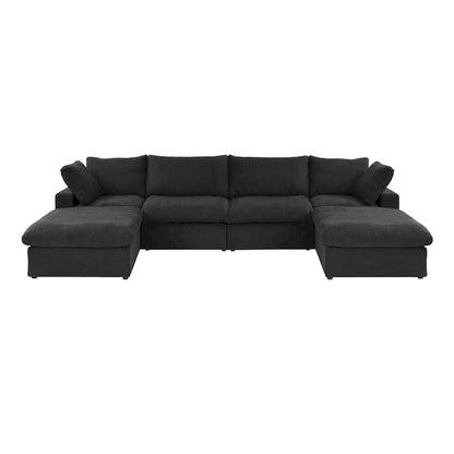 Large U-Shape Linen Reversible Modular Seating Component Sectional with 2 Ottoman