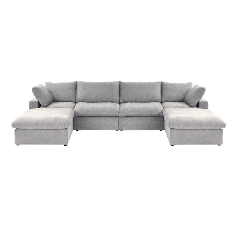 Large U-Shape Linen Reversible Modular Seating Component Sectional with 2 Ottoman