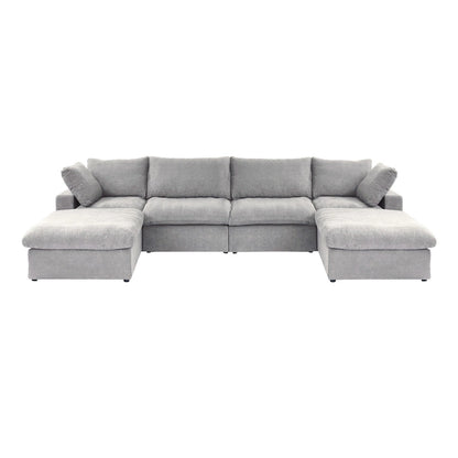 Large U-Shape Linen Reversible Modular Seating Component Sectional with 2 Ottoman